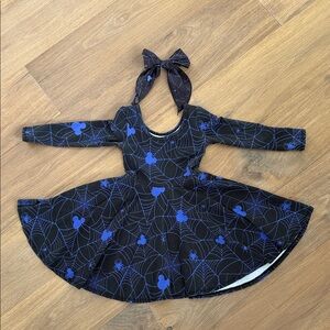 Wild Rich Kids twirl dress with hair bow. Spider web Mickey